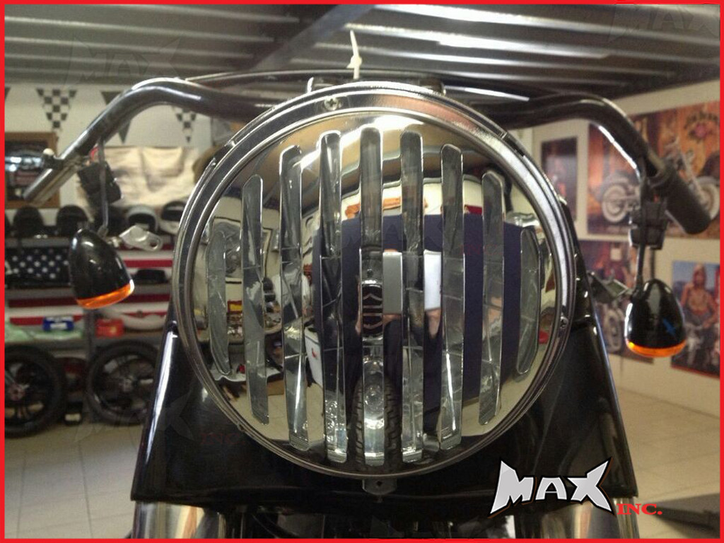 7 INCH Chrome Prison Bar Grill Metal Headlight Cover