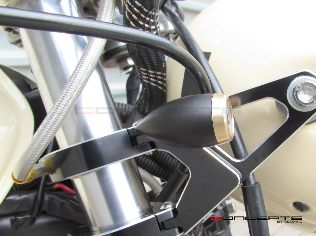 MAX Chubby Matte Black + Brass Machined Aluminium Micro LED Indicators / Turn Signals