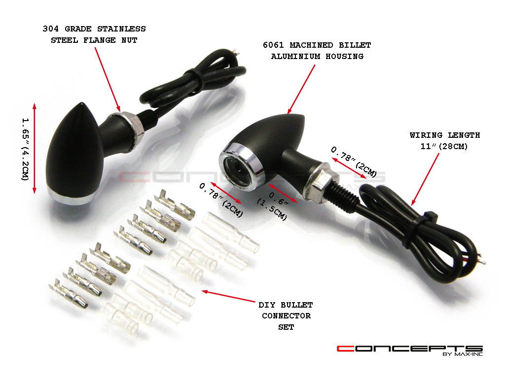 MAX Chubby Matte Black + Chrome Machined Aluminium Micro LED Indicators / Turn Signals
