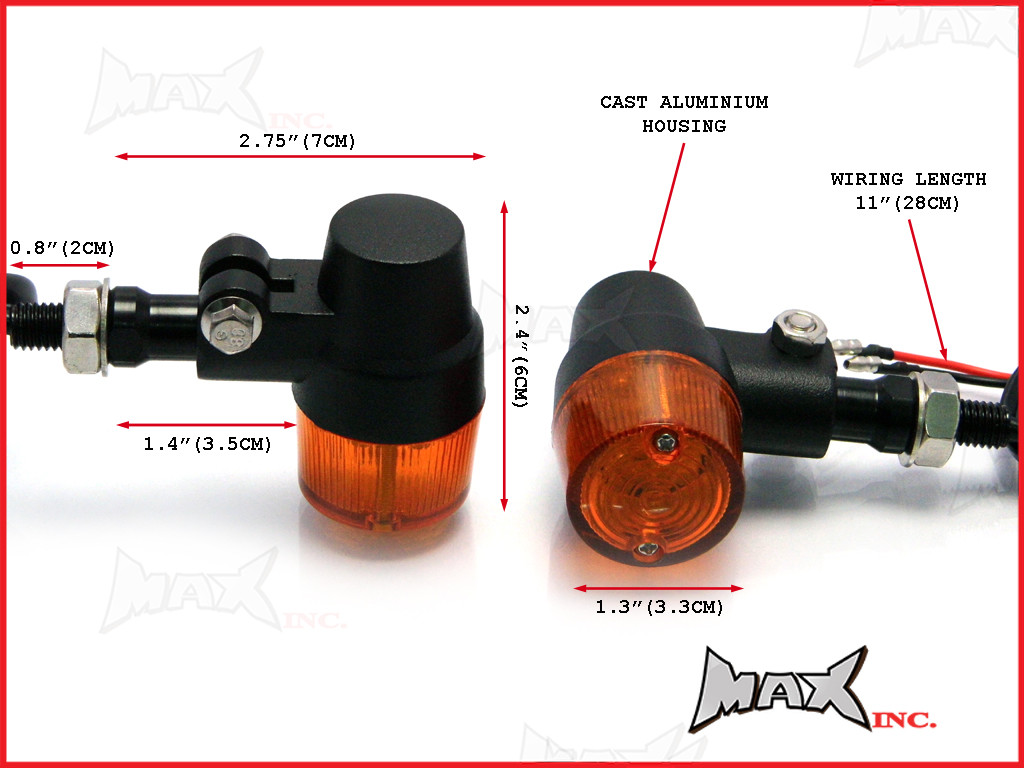 Black Alloy Retro LED Turn Signals / Indicators - Amber Lense