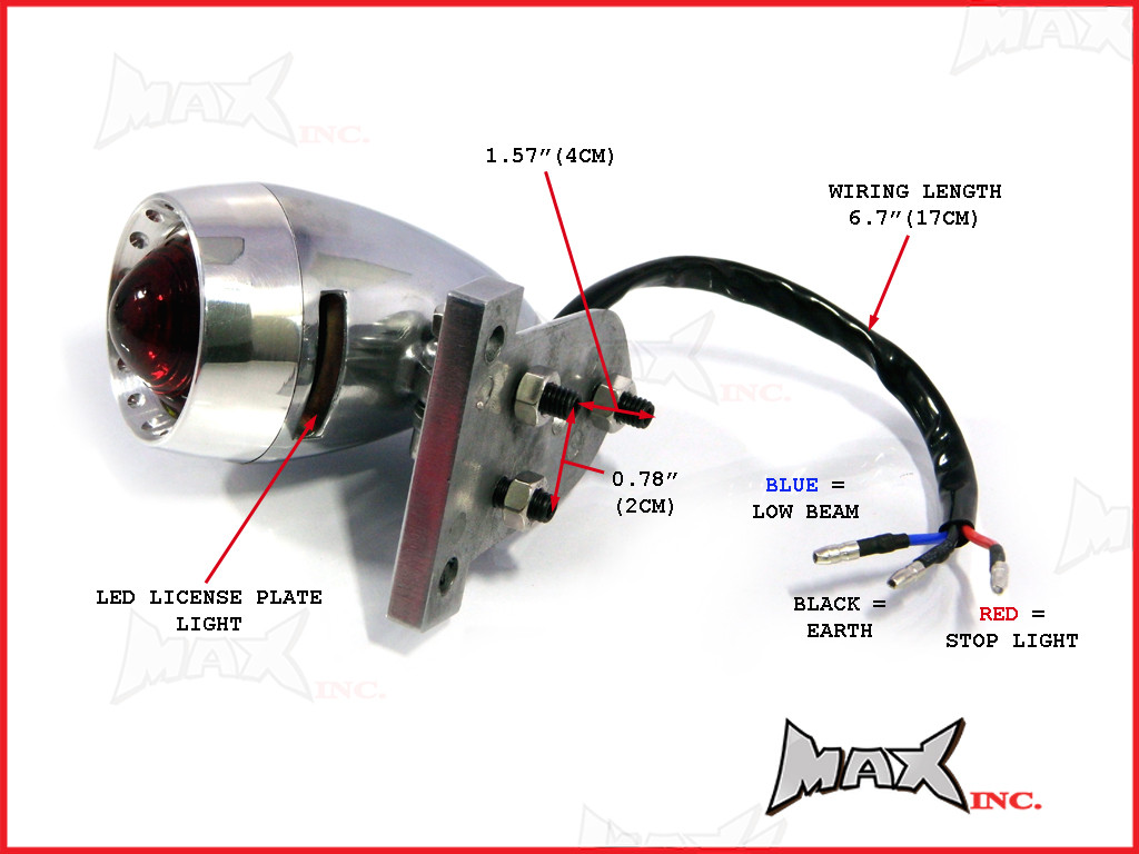 Polished Aluminium Bullet LED Stop / Tail Light - Red Lense