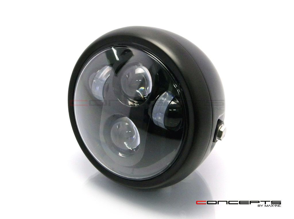 6 INCH Matte Black Quad LED Projector Cafe Racer Metal Headlight
