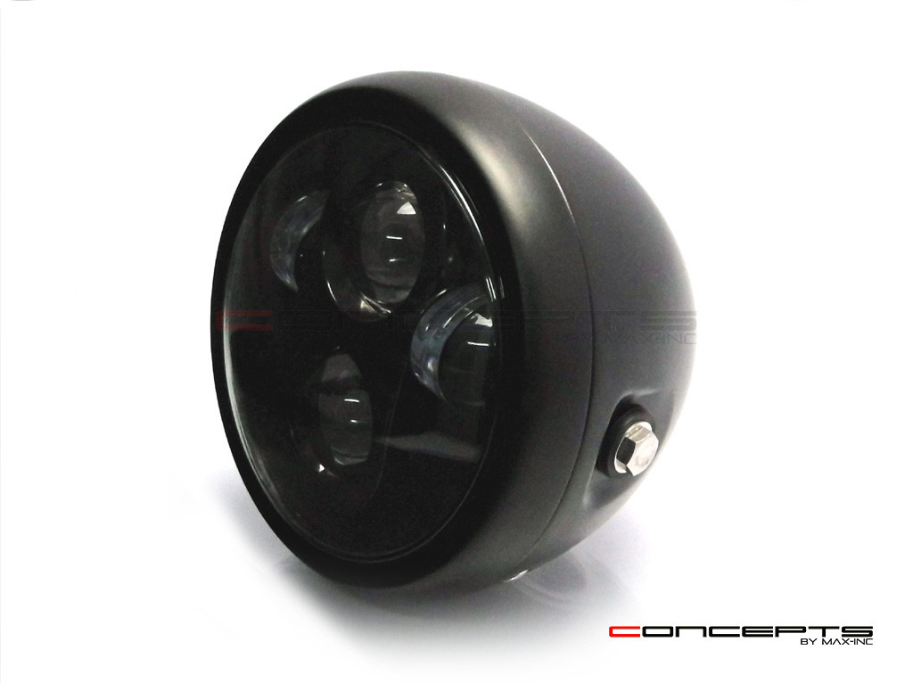 6 INCH Matte Black Quad LED Projector Cafe Racer Metal Headlight