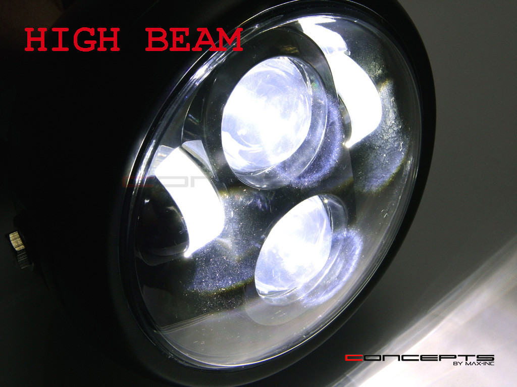 6 INCH Matte Black Quad LED Projector Cafe Racer Metal Headlight