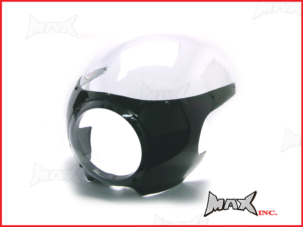 Black Cafe Racer Drag Racer Headlight Fairing + Clear Windshield 