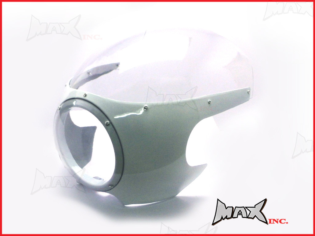 White Cafe Racer Drag Racer Headlight Fairing + Clear Windshield 