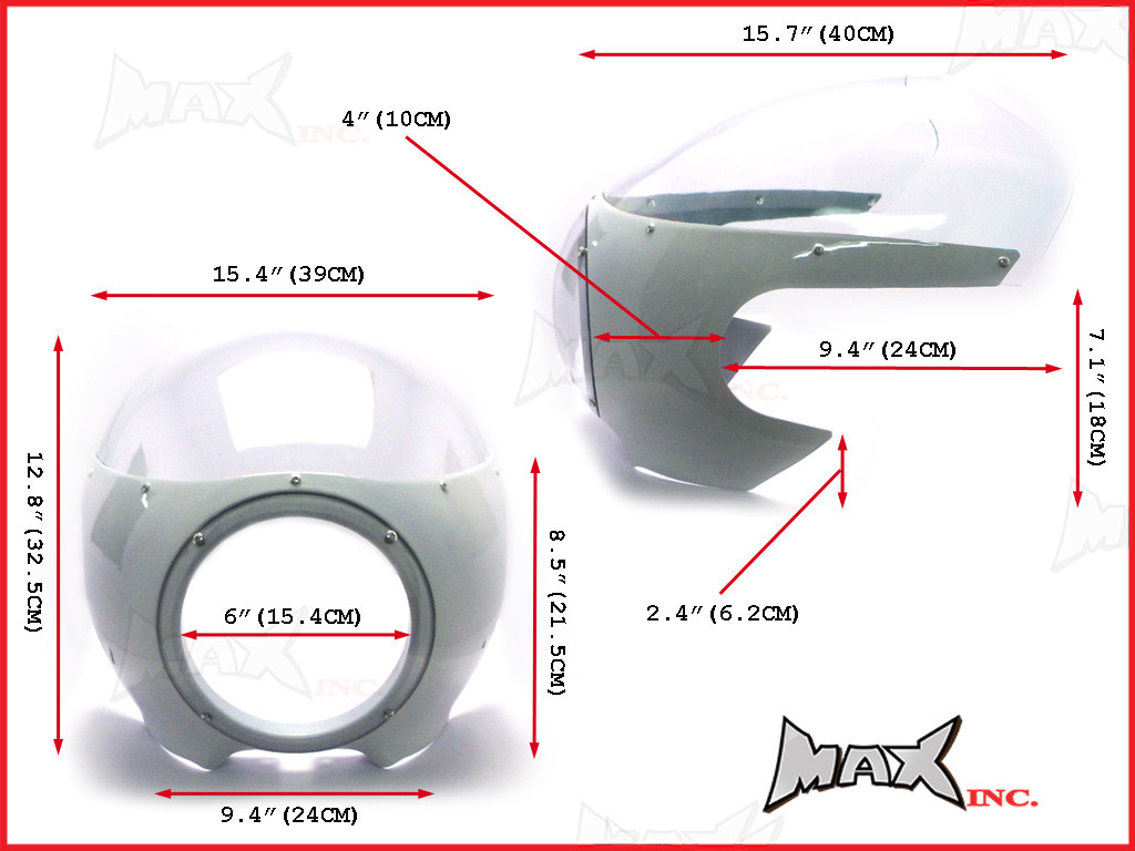 White Cafe Racer Drag Racer Headlight Fairing + Clear Windshield 