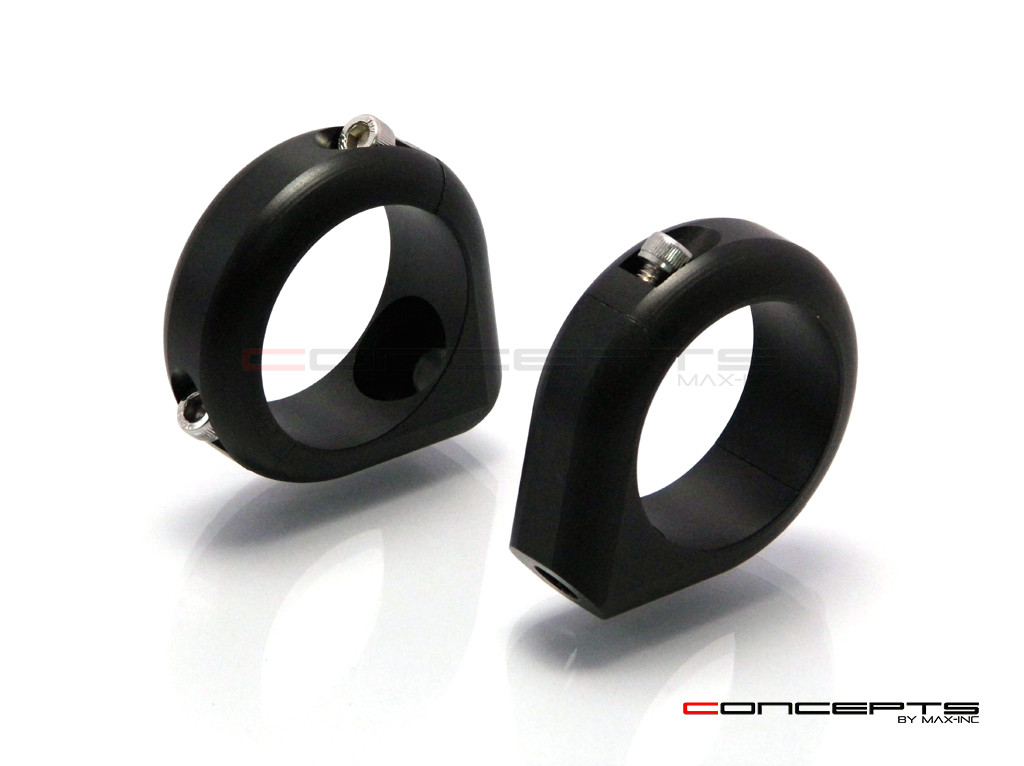 Black Harley Fork Relocation Turn Signal Billet Aluminium Brackets - 39mm