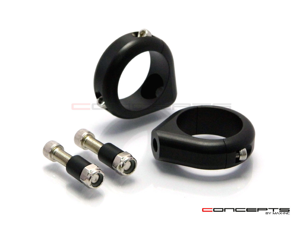 Black Harley Fork Relocation Turn Signal Billet Aluminium Brackets - 49mm