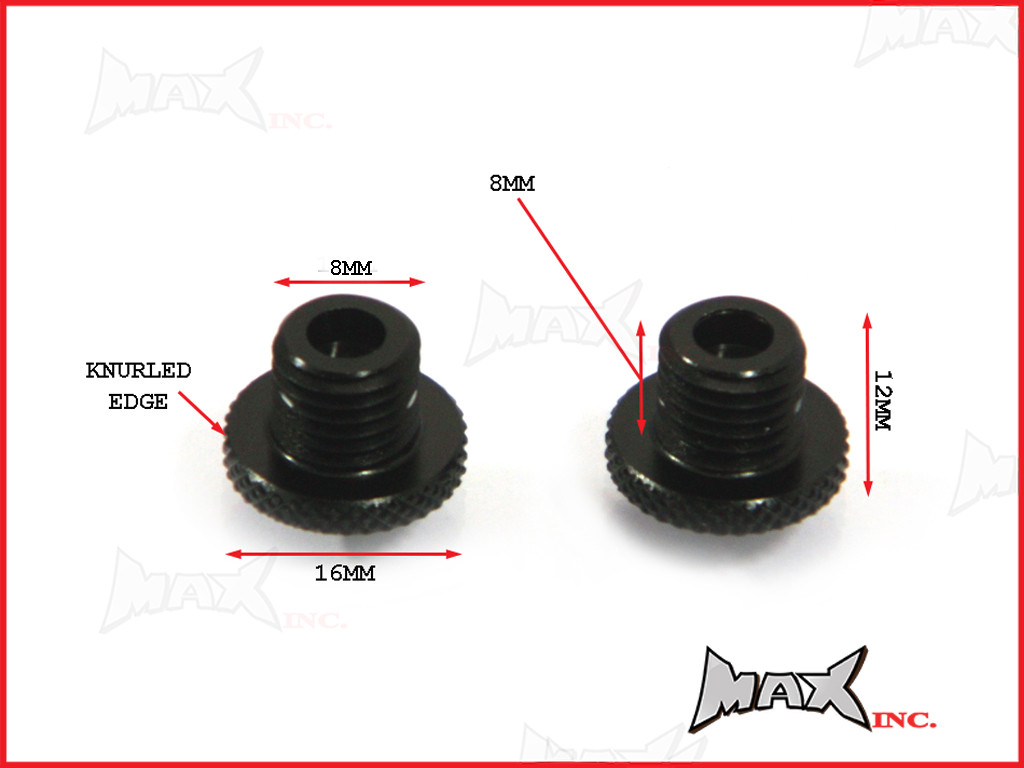 Black CNC Machined Billet Aluminium Threaded Mirror Block Off Plugs - 2 x M8 RH Threads