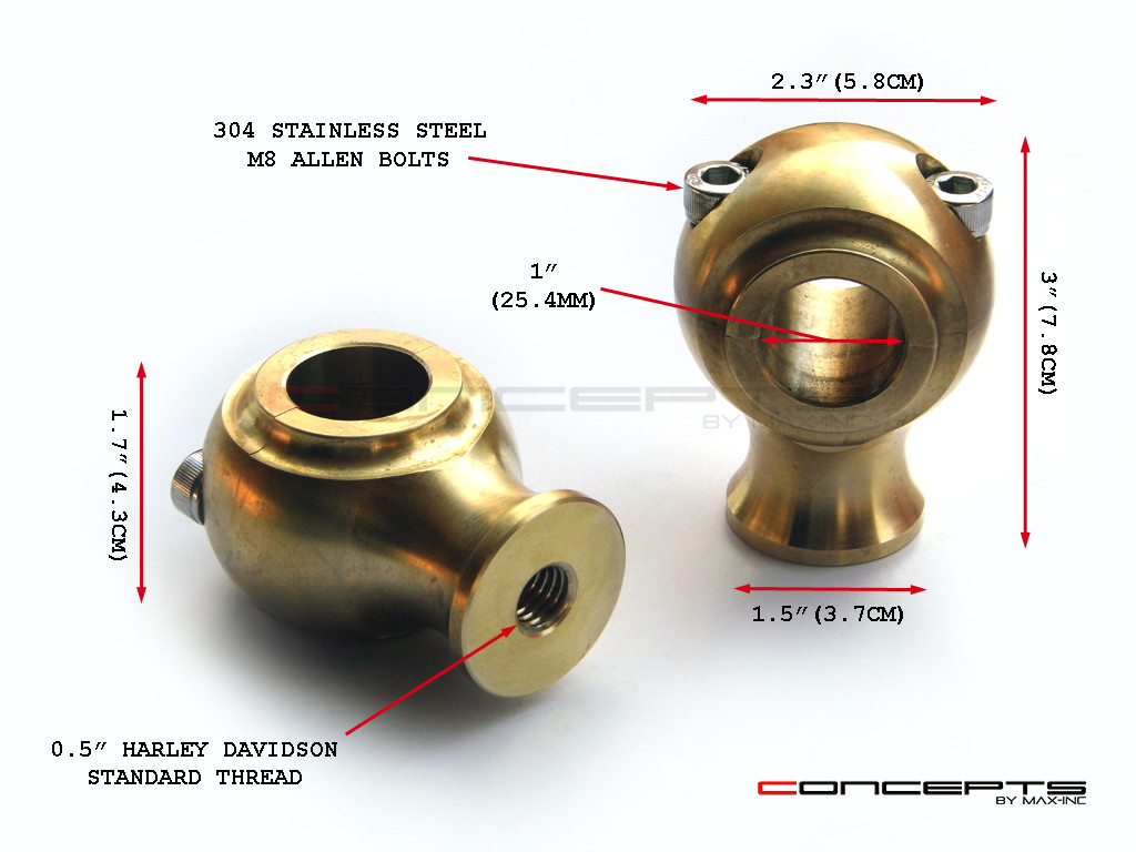 100% Solid Brass Old School Harley Davidson Cafe Racer Risers - 1" 