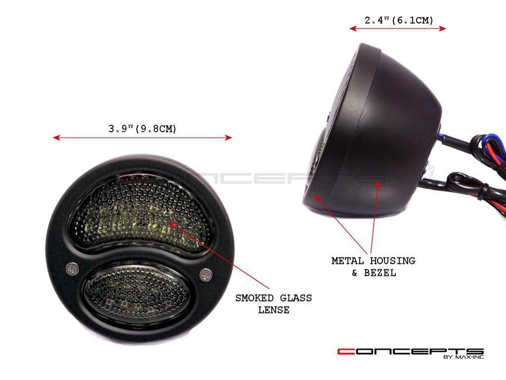 Pair Of Black Vintage Style Integrated LED Stop + Tail + Turn Signals - Smoked Lense