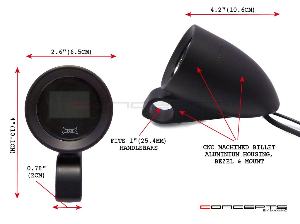 Matte Black Handlebar Mount GPS Digital Speedometer MPH / KPH - Fits 1" (25.4mm) Bars