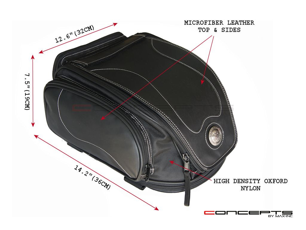 12L Microfiber Leather Harley & Cruiser Motorcycle Expandable Tail Bag