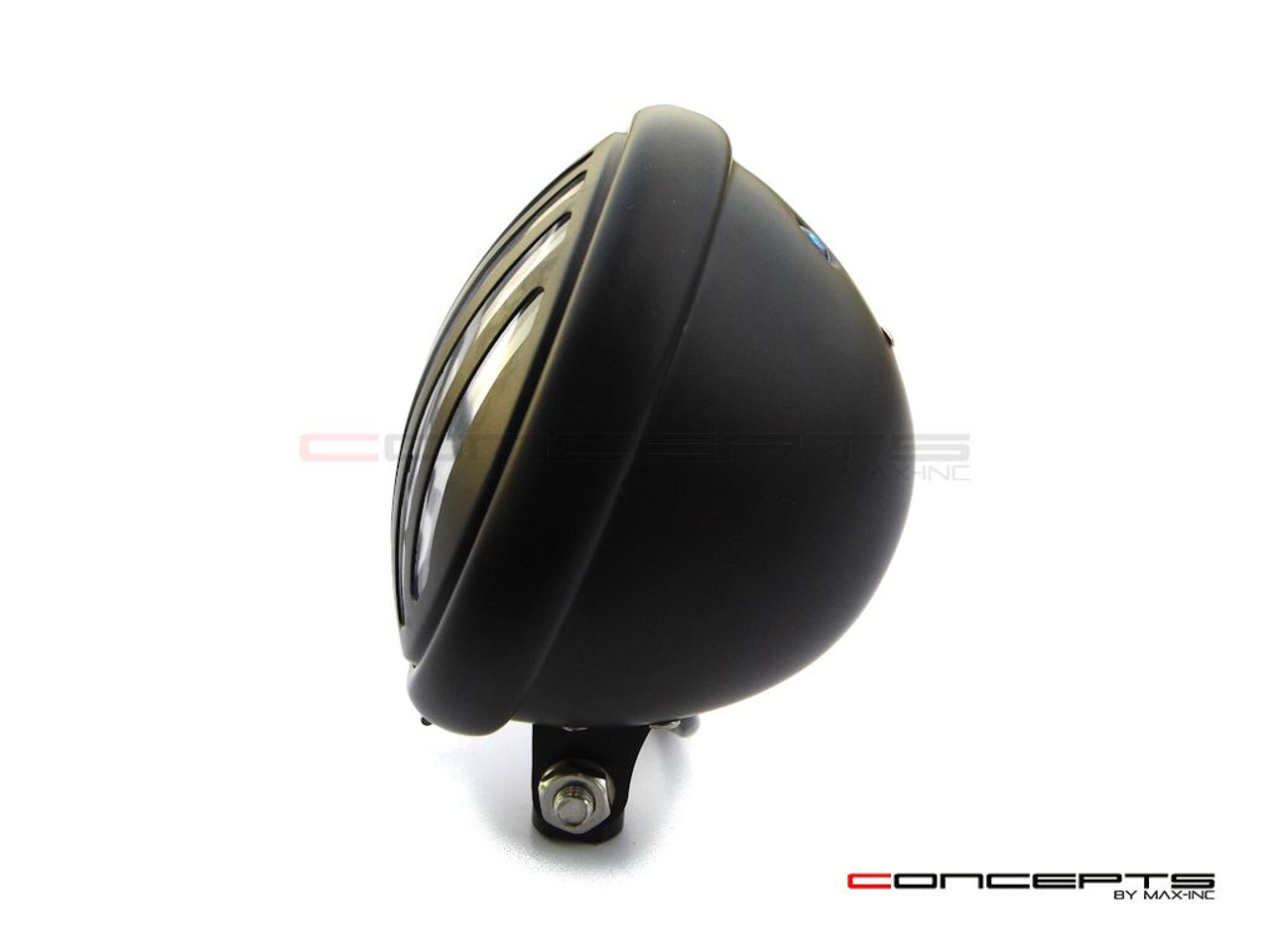 5.75" Bates Style Prison Grill Matte Black Metal Headlight - 12v / 55w Halogen Bulb
