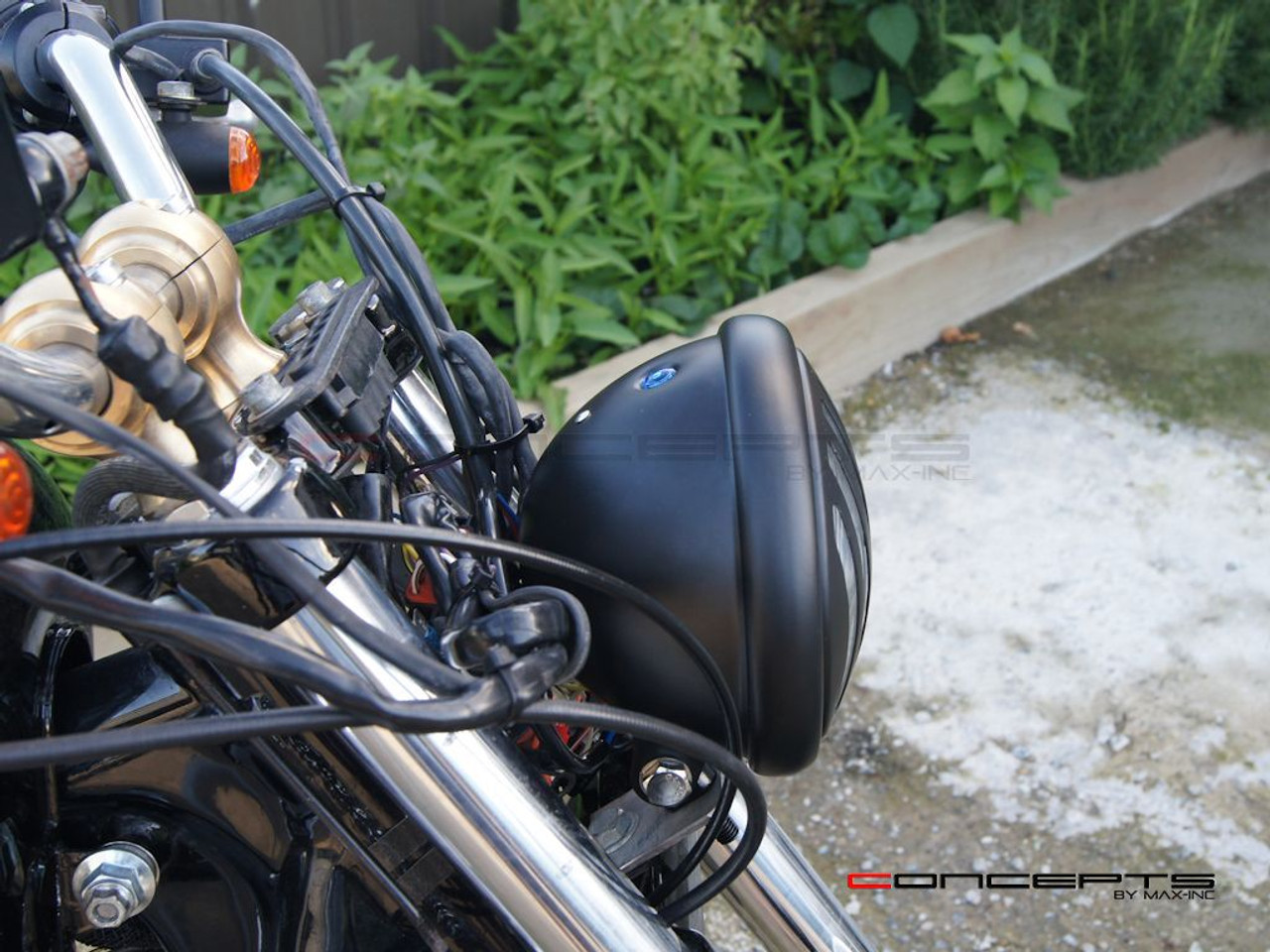 5.75" Bates Style Prison Grill Matte Black Metal Headlight - 12v / 55w Halogen Bulb