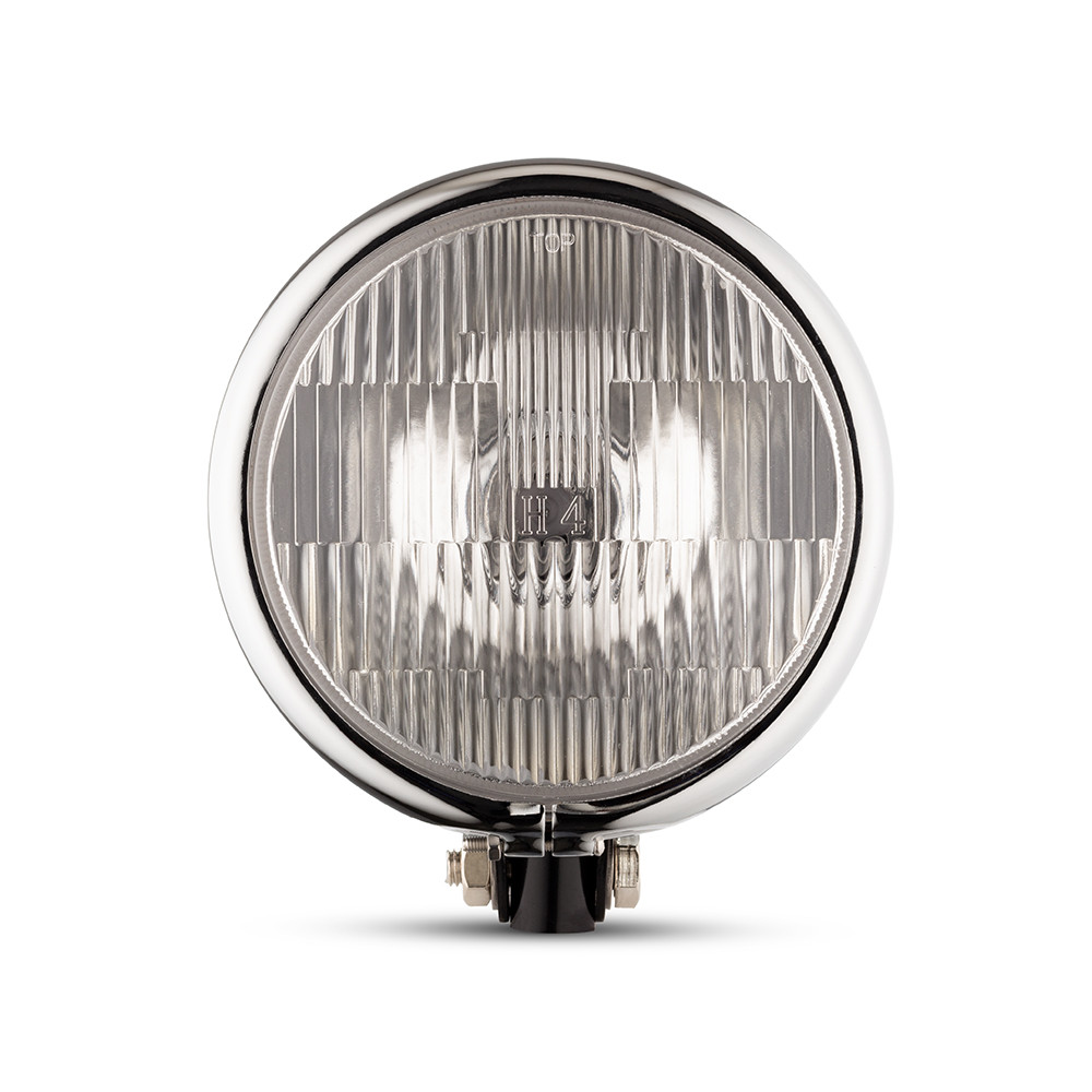 5.75" Bates Style Chrome / Gloss Black Metal Headlight - 12v / 55w