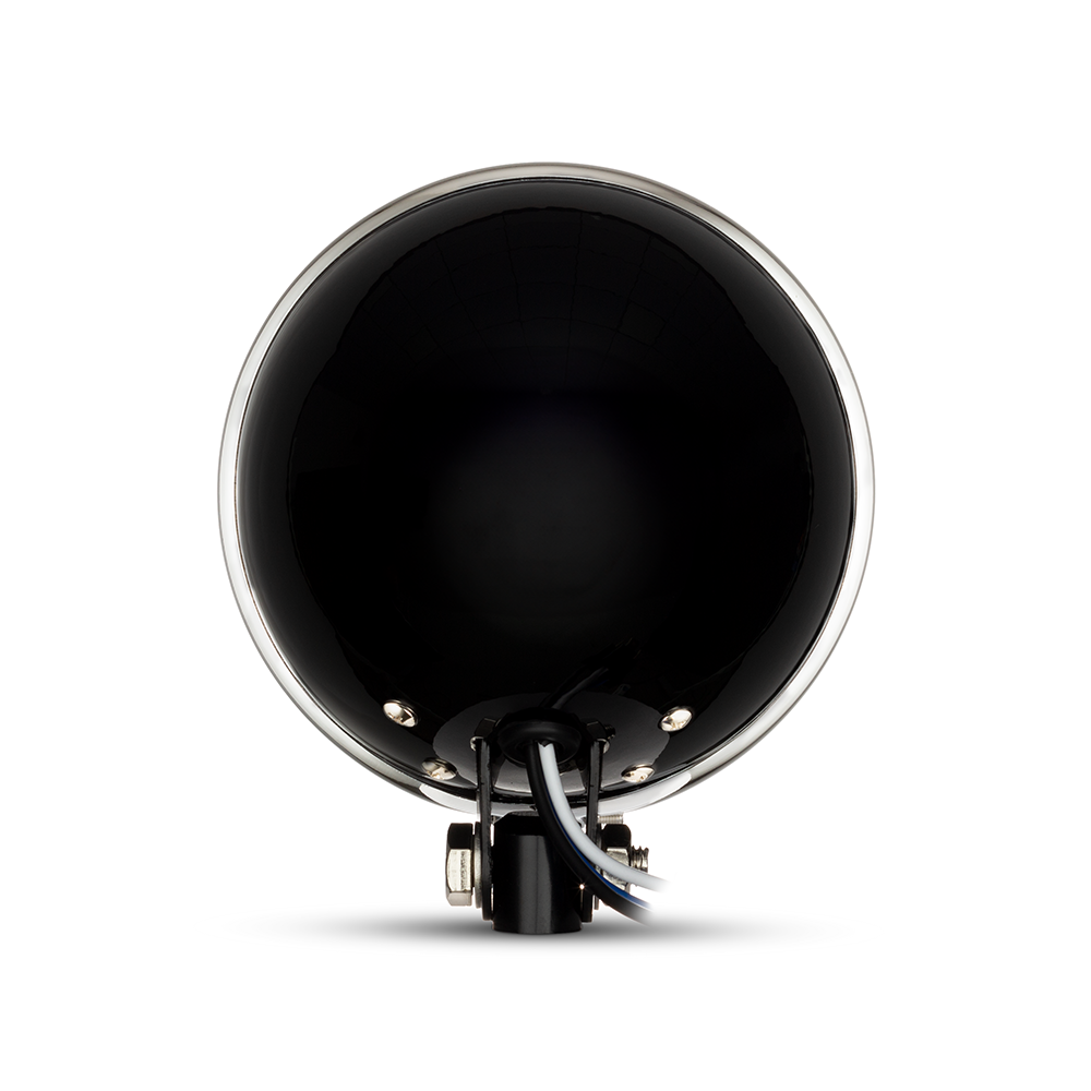 5.75" Bates Style Chrome / Gloss Black Metal Headlight - 12v / 55w