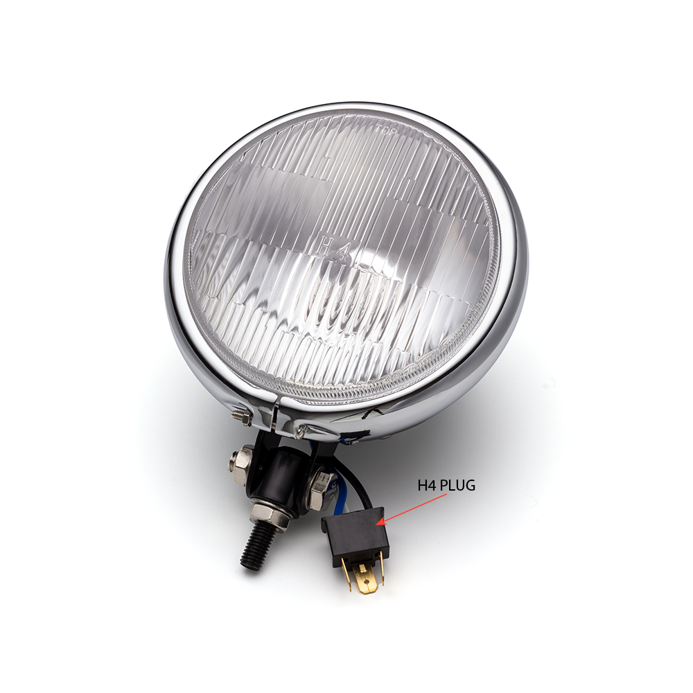 5.75" Bates Style Chrome / Gloss Black Metal Headlight - 12v / 55w