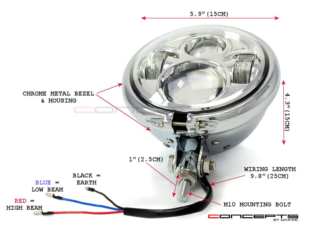 5.75" Bates Style LED Daymaker Chrome Metal Headlight