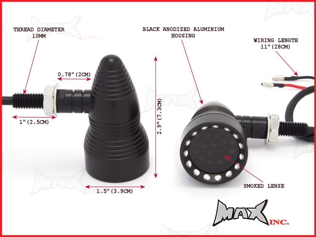 Matte Black Alloy Retro LED Turn Signals / Indicators - Smoked Lense