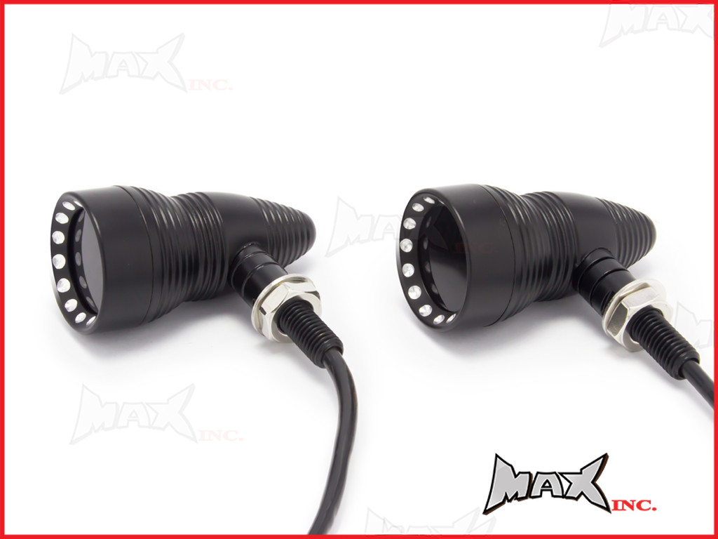 Matte Black Alloy Retro LED Turn Signals / Indicators - Smoked Lense