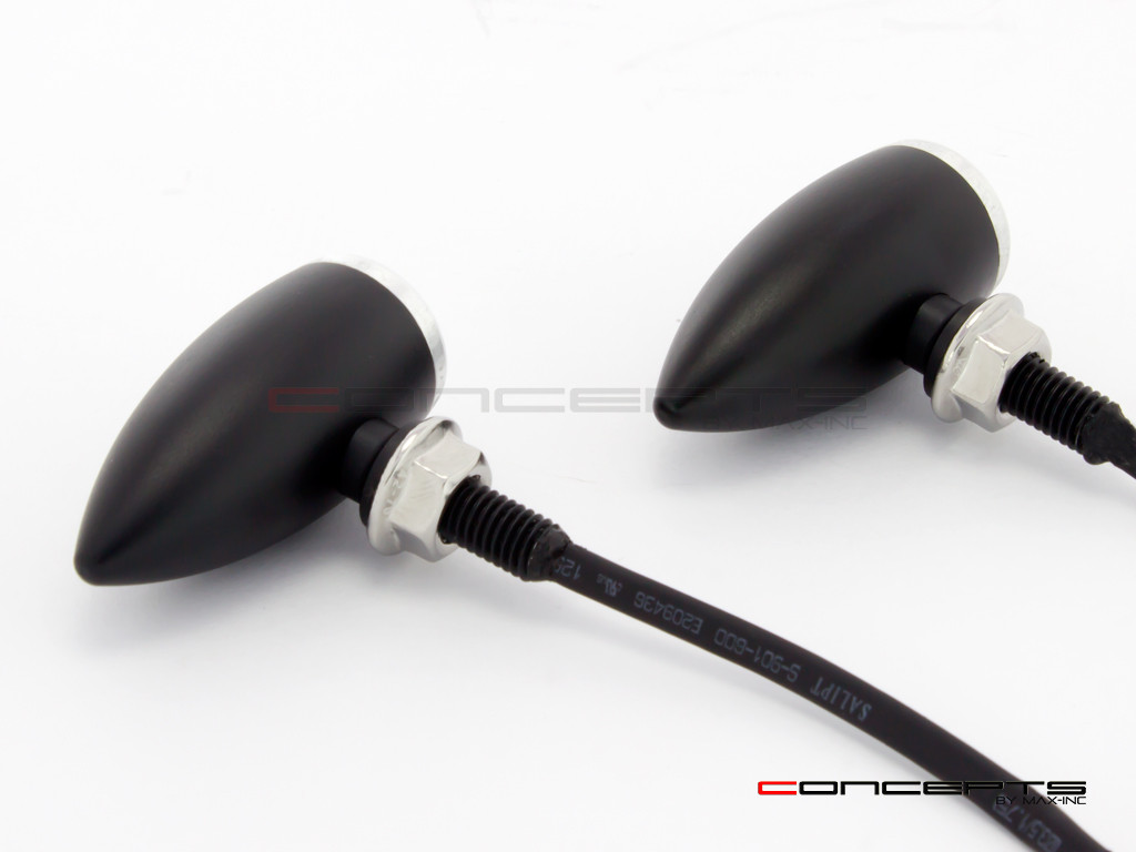 MAX Matte Black + Silver Machined Aluminium Micro Bullet LED Indicators / Turn Signals