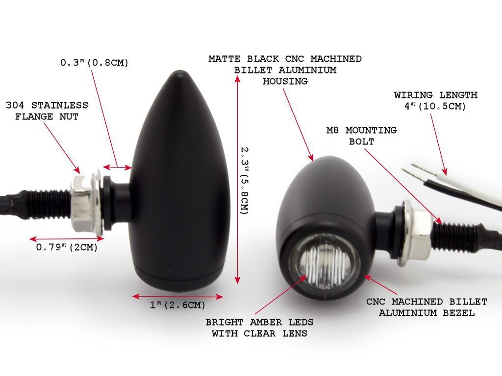 MAX Matte Black Machined Aluminium Micro Bullet LED Indicators / Turn Signals