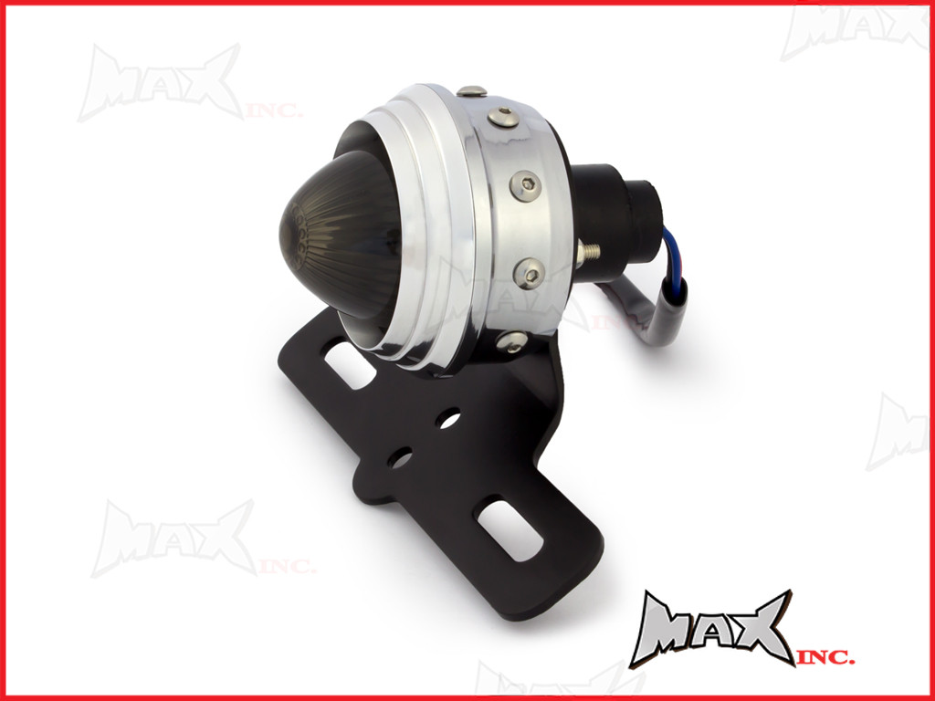 Polished Aluminium Studded Retro Style LED Stop / Tail Light - Smoked Lens