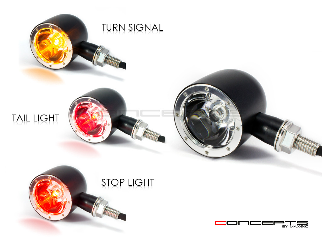 Black + Alum Bezel CNC Machined Billet Alum Classic Integrated LED Stop / Tail Lights + Turn Signals