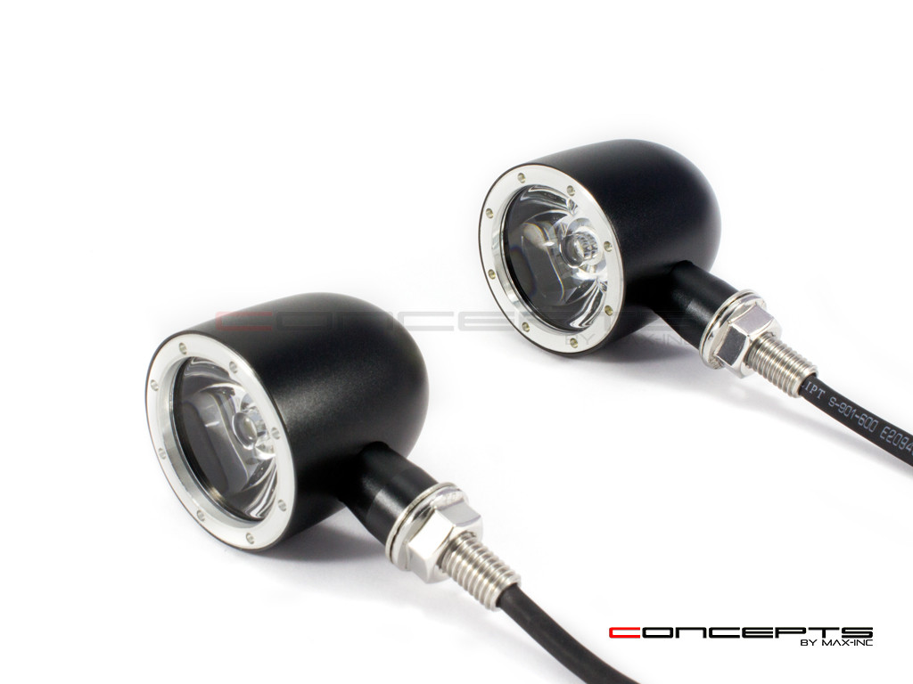 Black + Alum Bezel CNC Machined Billet Alum Classic Integrated LED Turn Signals + Daytime Running Lights