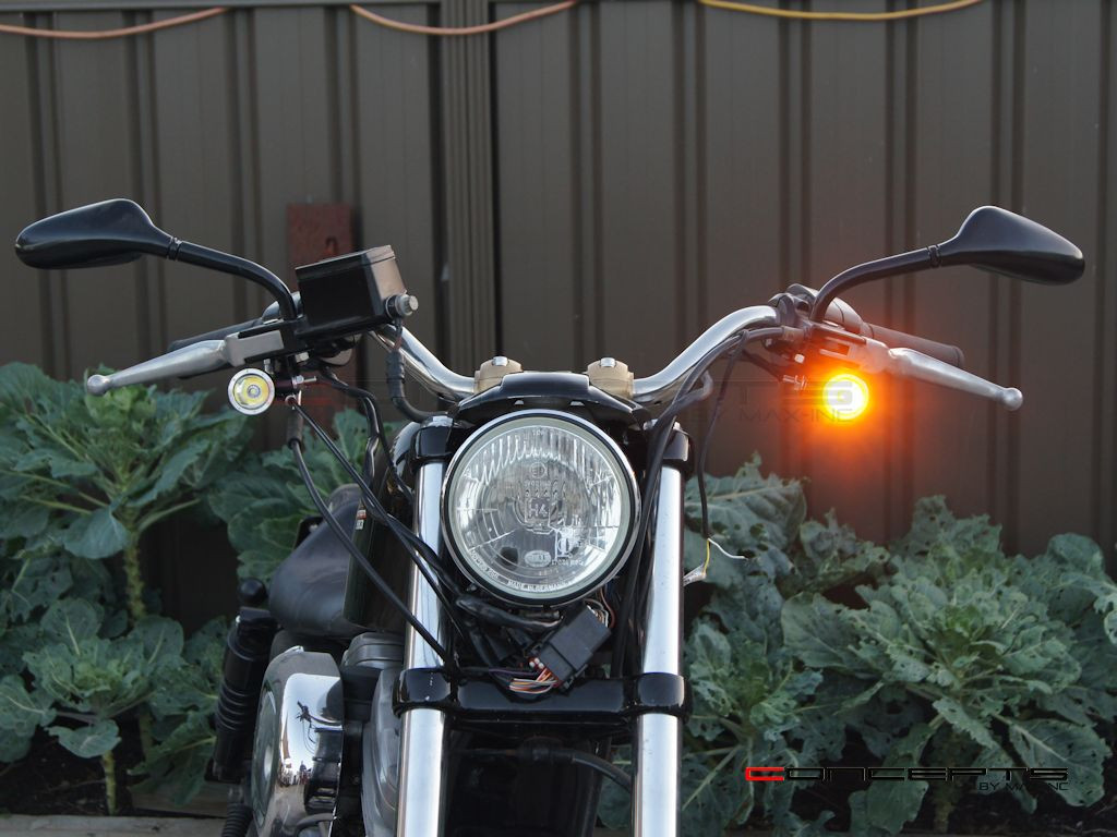 Black + Alum Bezel CNC Machined Billet Alum Classic Integrated LED Turn Signals + Daytime Running Lights