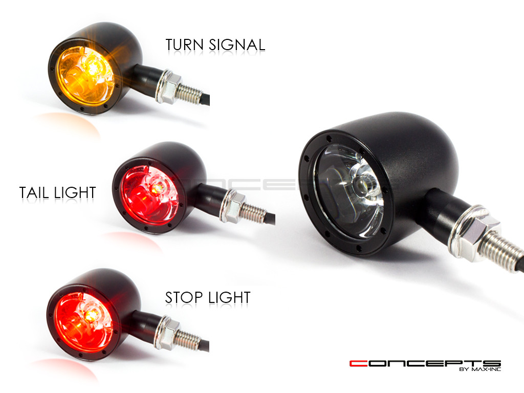 Set Of 4 Black CNC Machined Billet Alum Classic Integrated Front & Rear Turn Signals