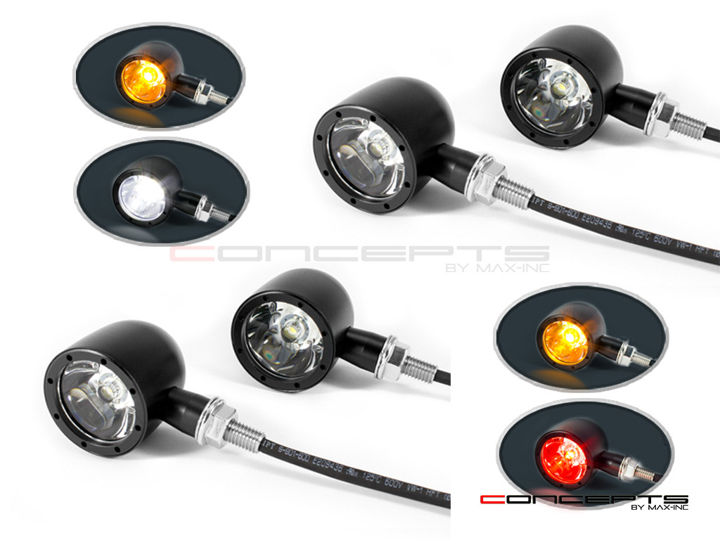 Set Of 4 Black CNC Machined Billet Alum Classic Integrated Front & Rear Turn Signals