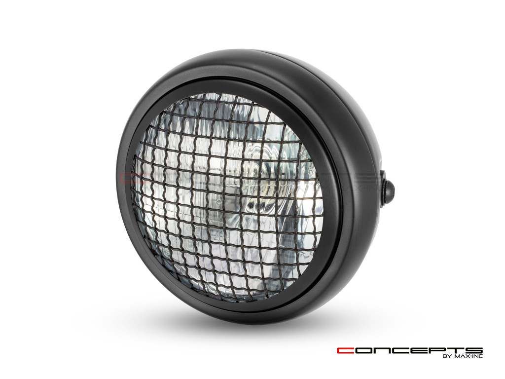 6" Matte Black Universal Metal Headlight + Mesh Grill