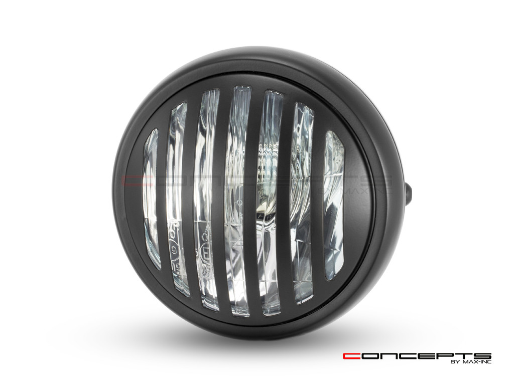 6" Matte Black Universal Metal Headlight + Prison Grill - Emarked