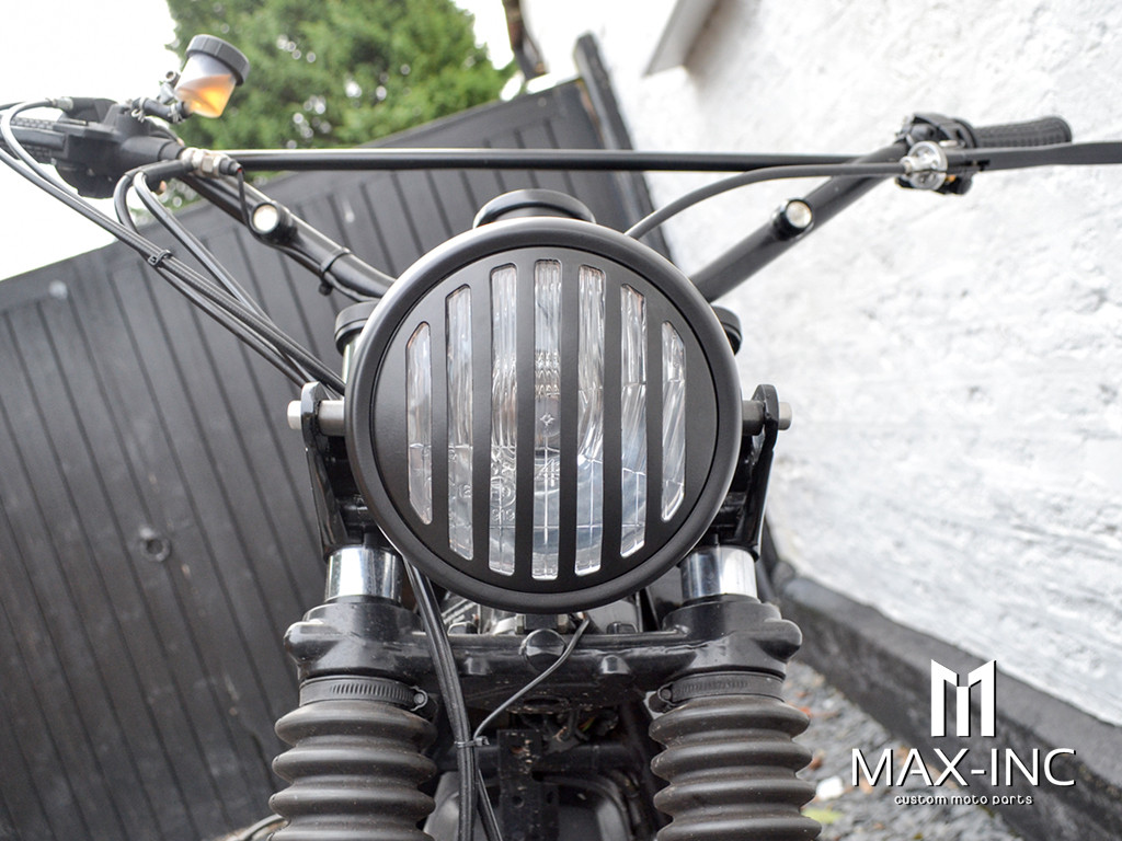 6" Matte Black Universal Metal Headlight + Prison Grill - Emarked