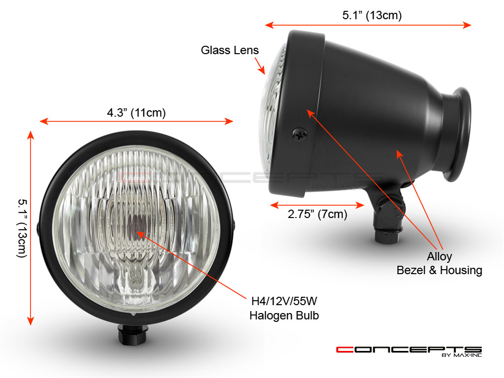 4.5" Matte Black Bottom Mount Vintage Style Universal Headlight