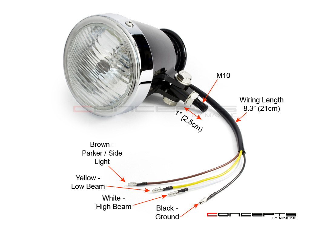 4.5" Gloss Black + Chrome Bottom Mount Vintage Style Universal Headlight