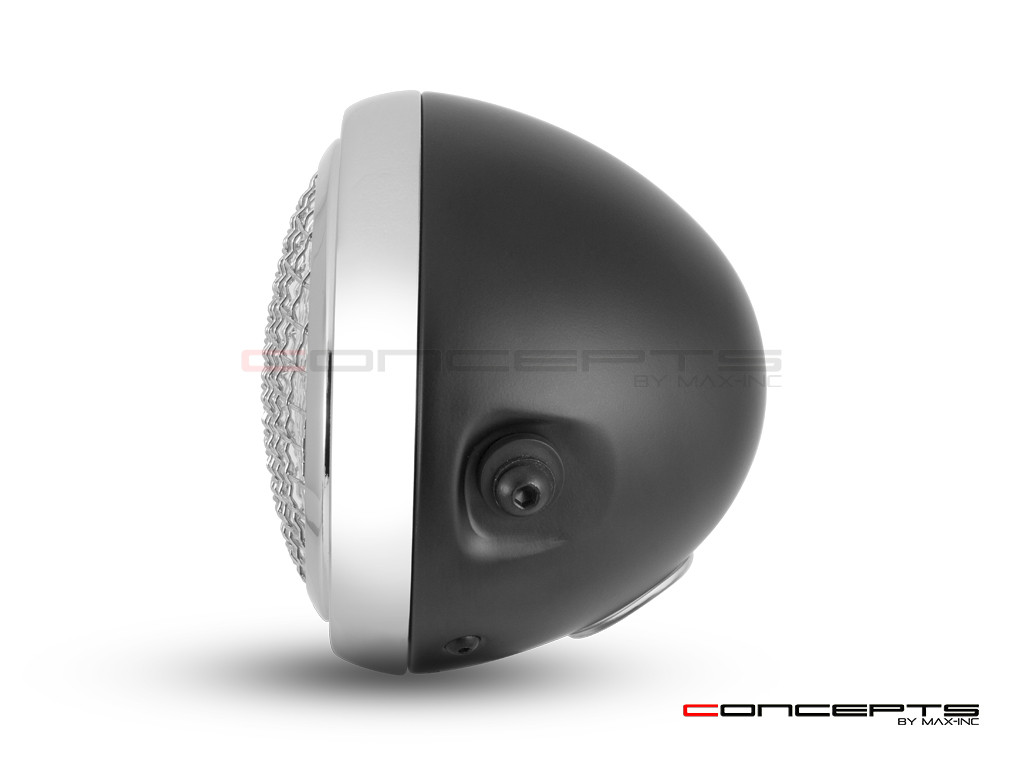 6" Matte Black & Chrome + Mesh Grill Metal Classic Headlight - Emarked