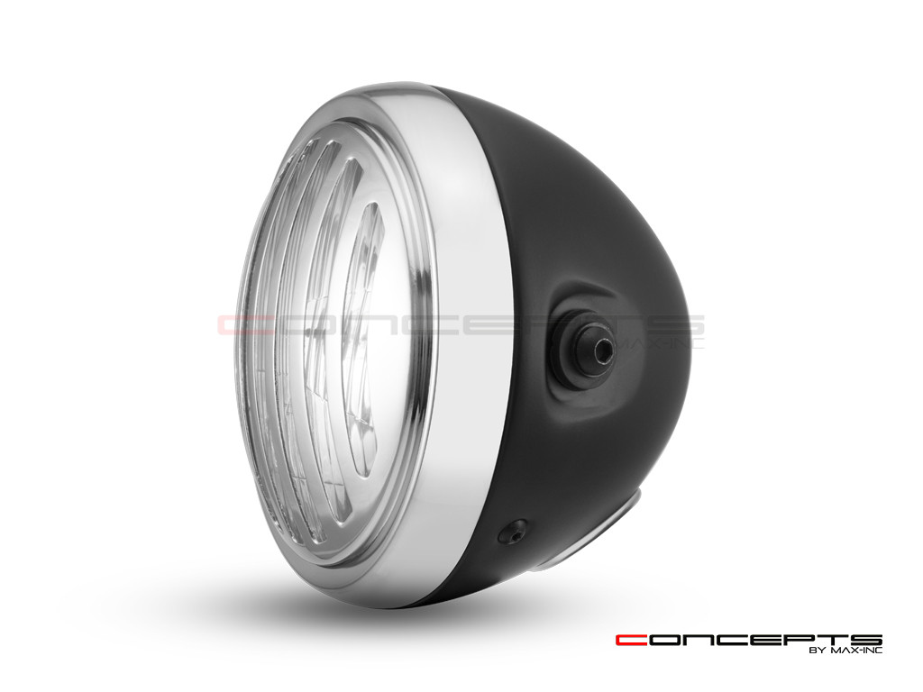 6" Matte Black & Chrome + Prison Grill Metal Classic Headlight - Emarked