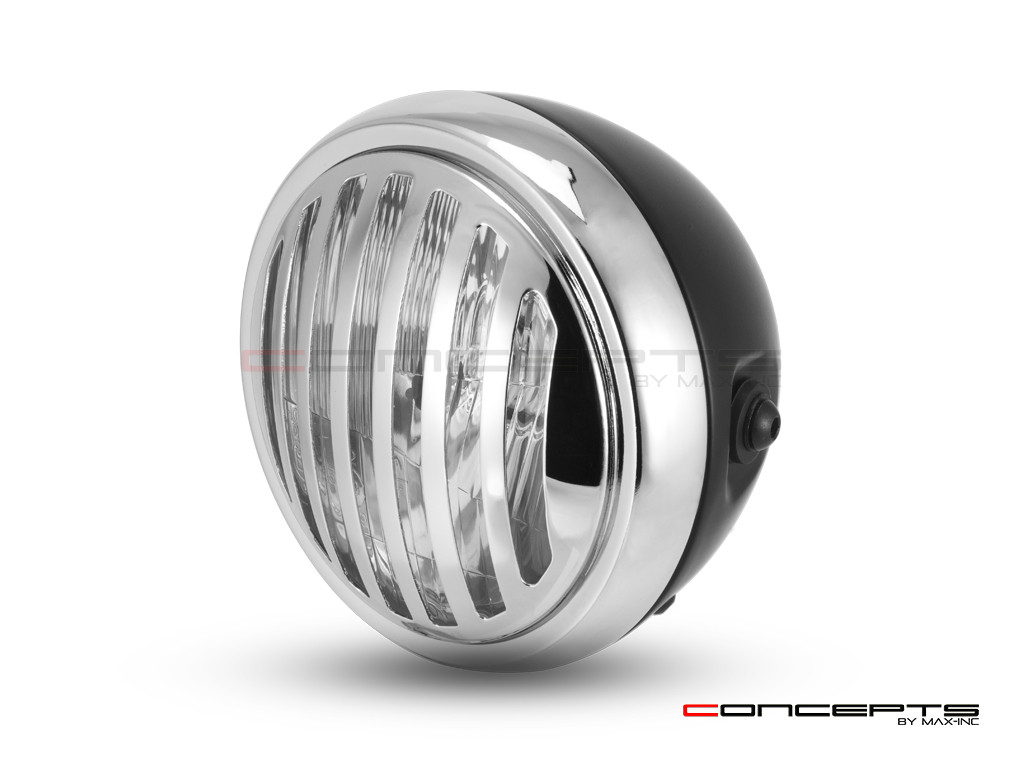 6" Matte Black & Chrome + Prison Grill Metal Classic Headlight - Emarked