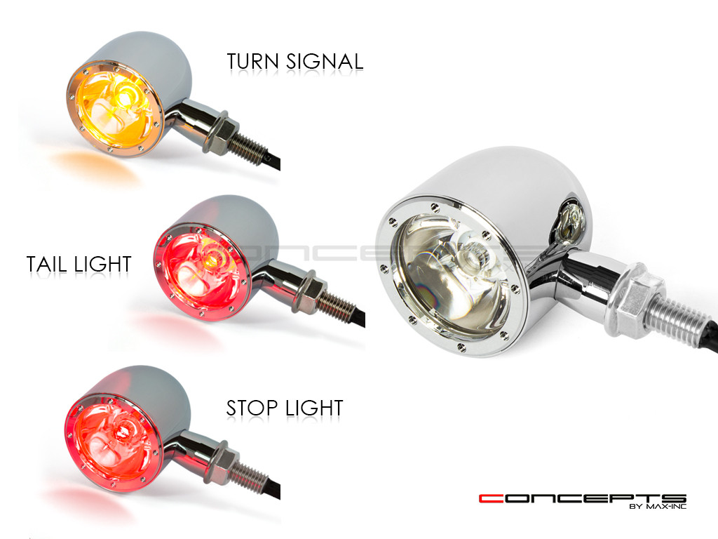 Chrome CNC Machined Billet Alum Classic Integrated LED Stop / Tail Lights + Turn Signals