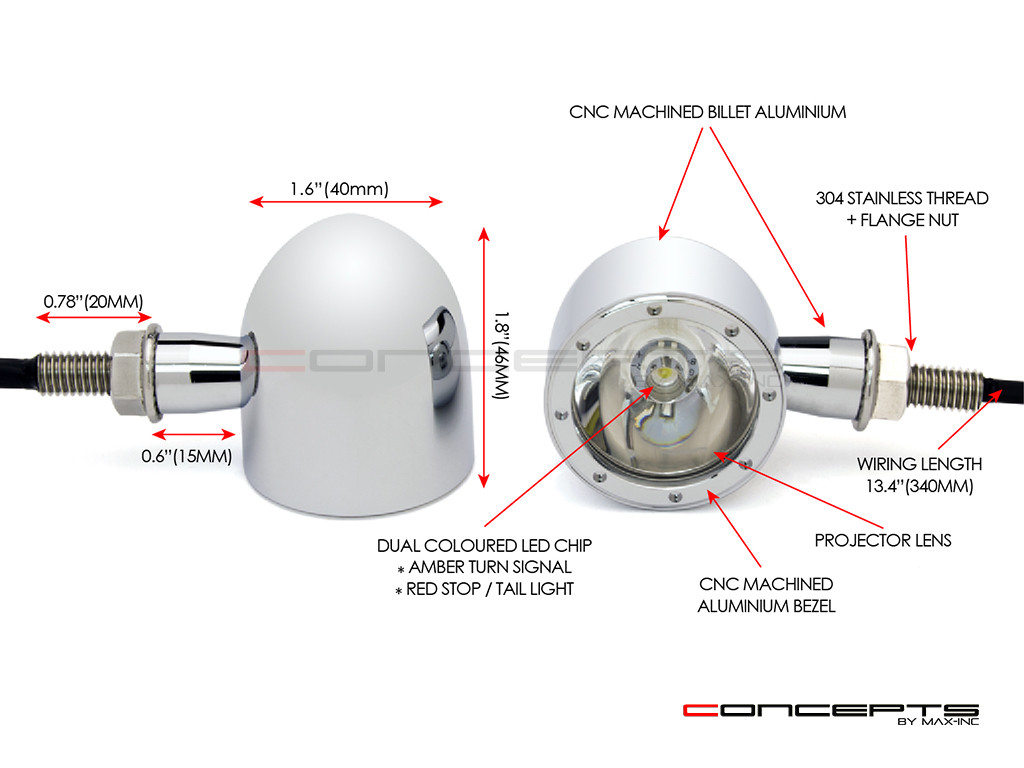 Chrome CNC Machined Billet Alum Classic Integrated LED Stop / Tail Lights + Turn Signals