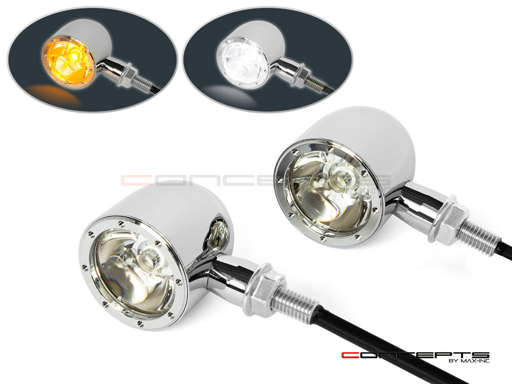 Chrome CNC Machined Billet Alum Classic Integrated LED Turn Signals + Daytime Running Lights