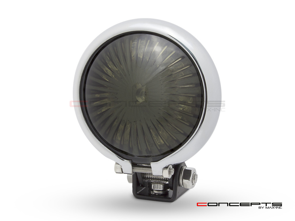 Matte Black + Chrome Mini Bates LED Stop / Tail Light - Smoked Lens