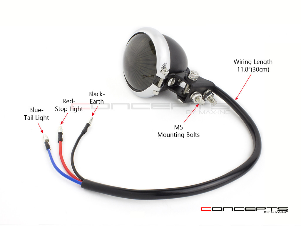 Matte Black + Chrome Mini Bates LED Stop / Tail Light - Smoked Lens