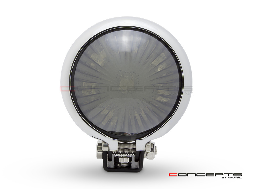 Matte Black + Chrome Mini Bates LED Stop / Tail Light - Smoked Lens