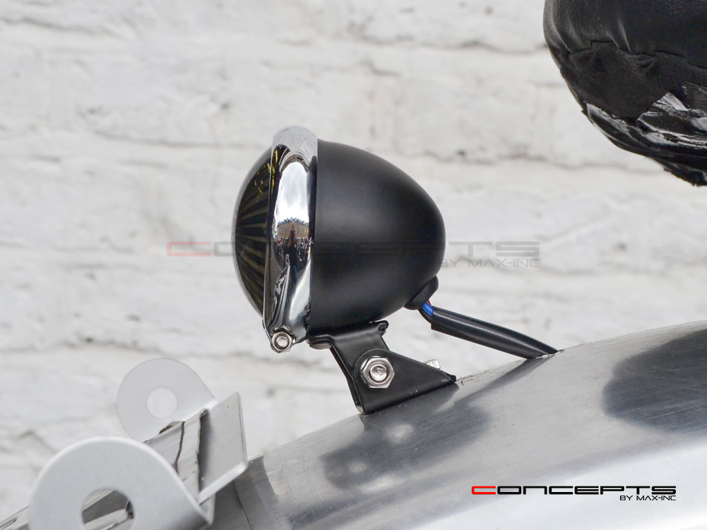 Matte Black + Chrome Mini Bates LED Stop / Tail Light - Smoked Lens