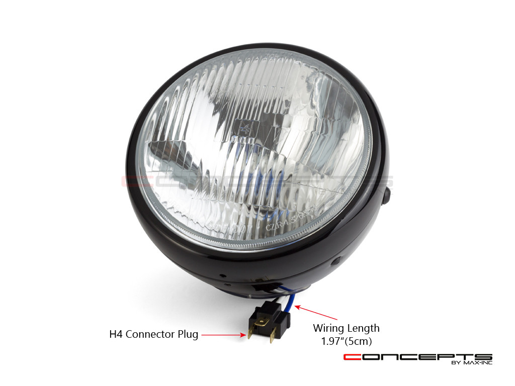 7.7' Gloss Black Universal Metal Classic Headlight - DOT Approved